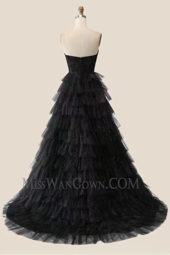 Sweetheart a line tulle ruffles prom dresses sweep train evening dresses LF777