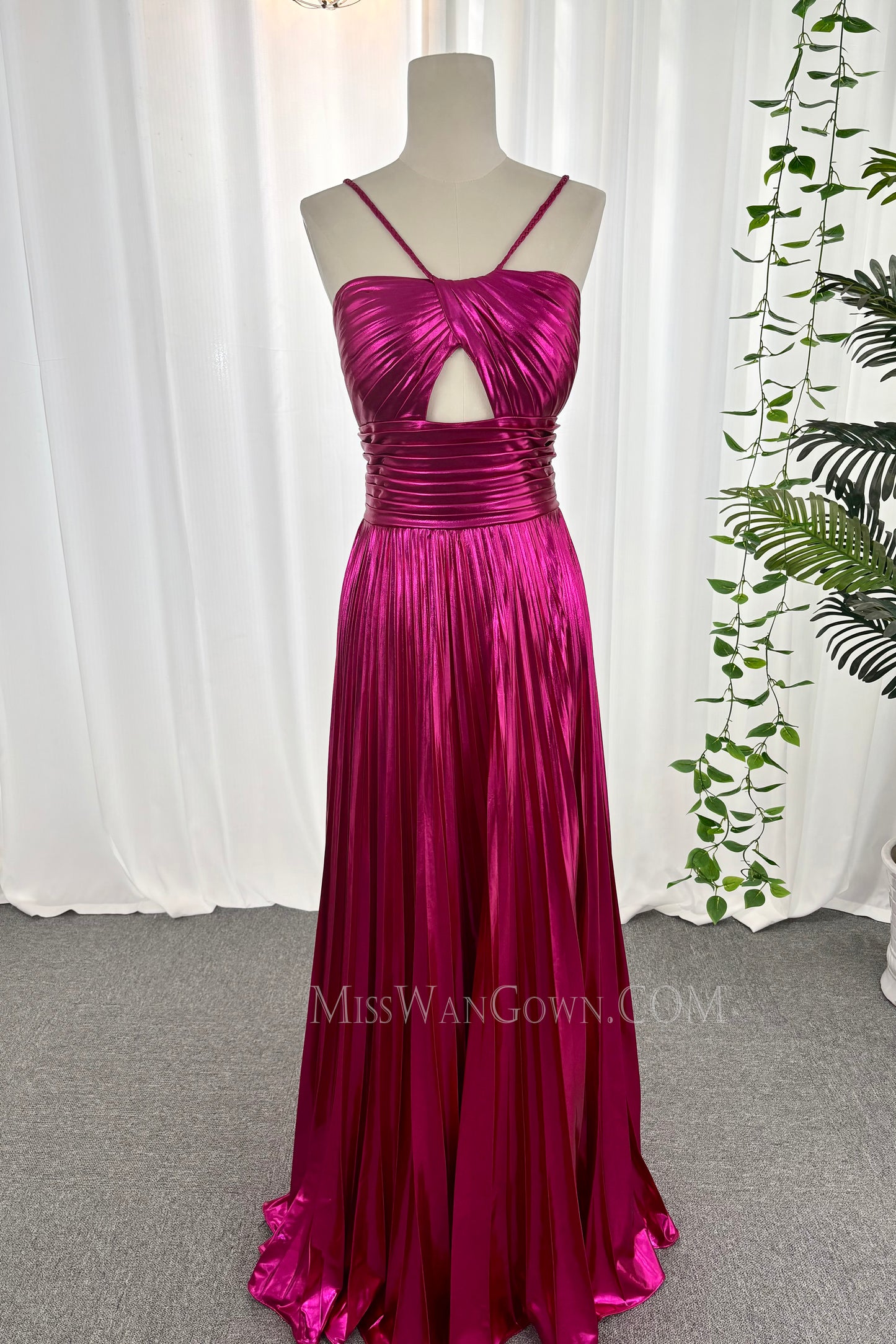 Spaghetti strap satin ruffles prom dresses high split customized evening dresses LF870