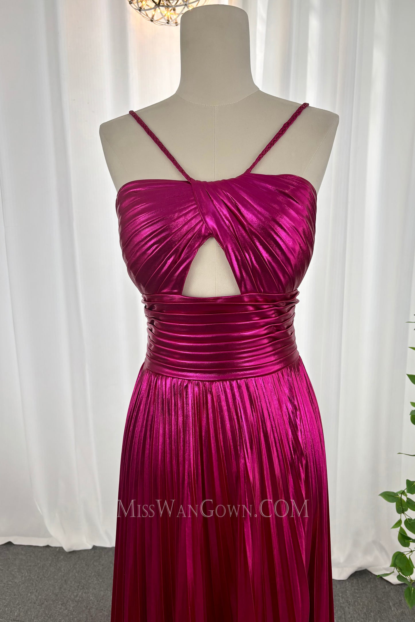 Spaghetti strap satin ruffles prom dresses high split customized evening dresses LF870