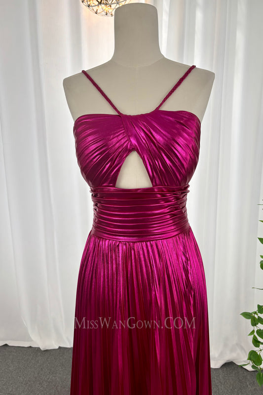 Spaghetti strap satin ruffles prom dresses high split customized evening dresses LF870