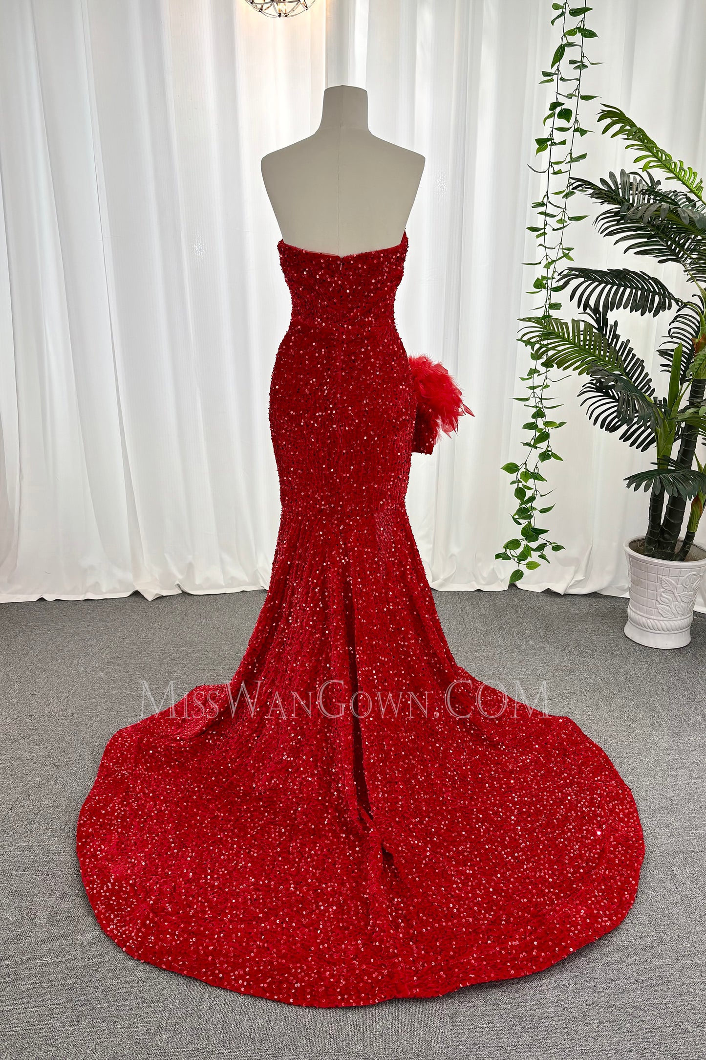 Sweetheart mermaid sequins prom dresses customized red high split evening dresses LF872