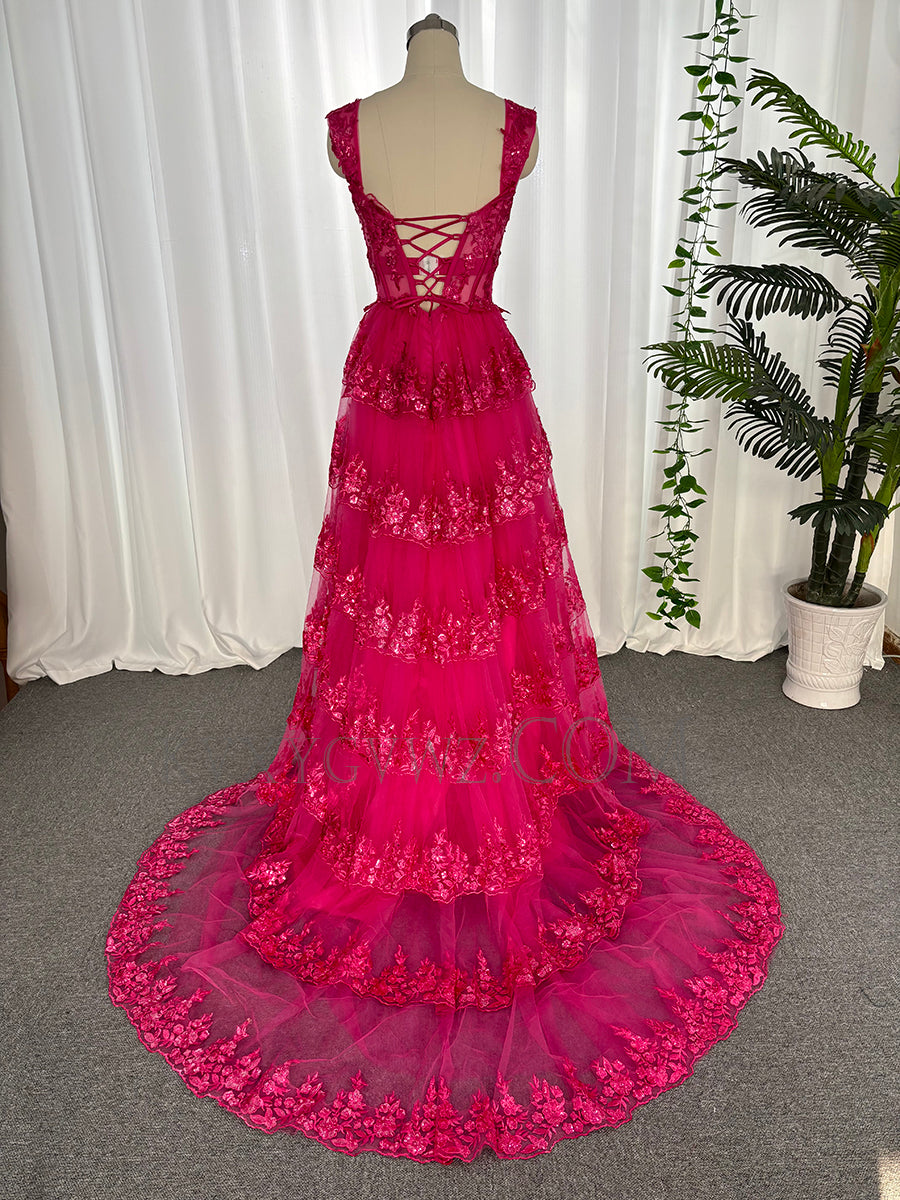 Sweetheart sequins lace prom dresses lace up sweep train evening dresses LF894