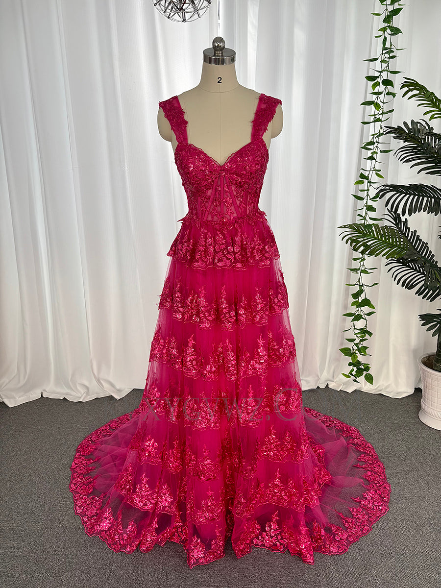 Sweetheart sequins lace prom dresses lace up sweep train evening dresses LF894