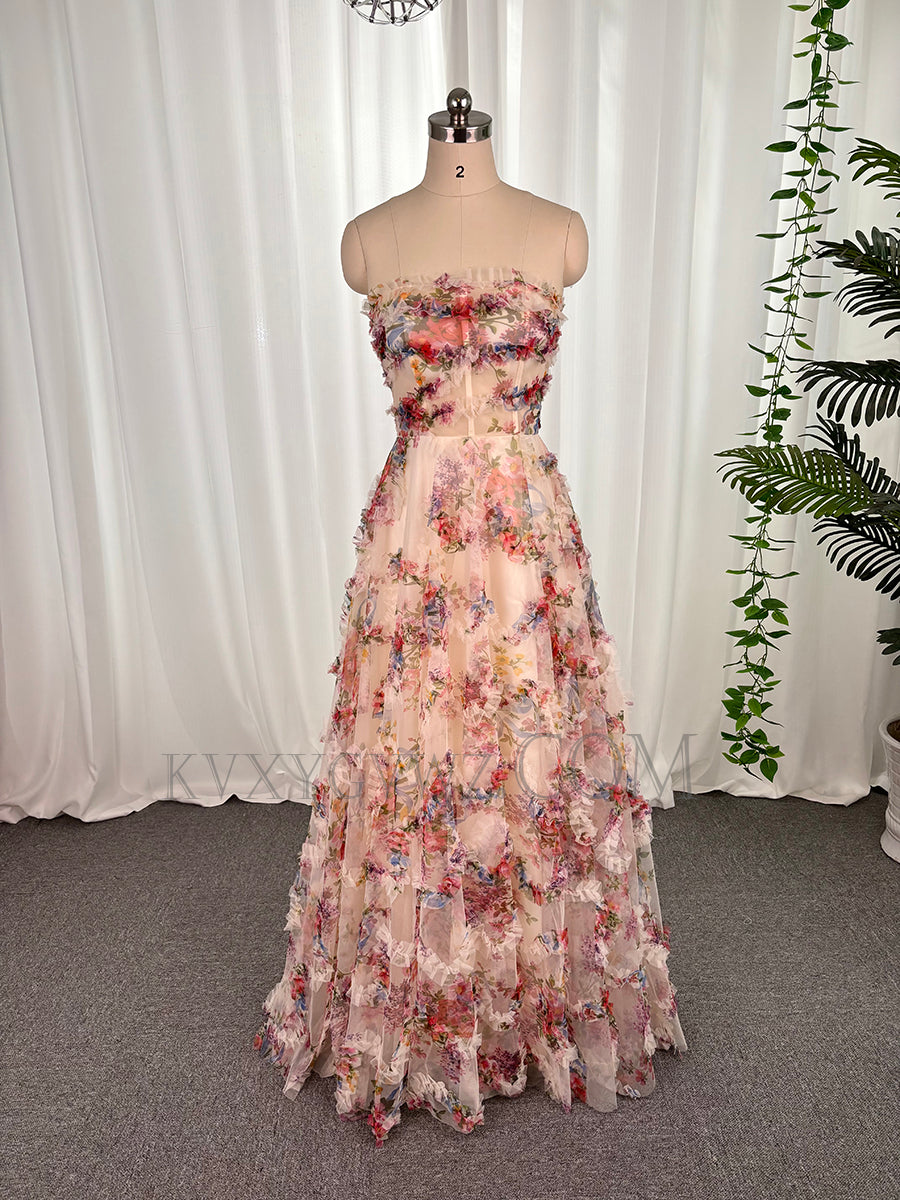 Strapless tulle evening dresses floor length customized prom dresses LF881