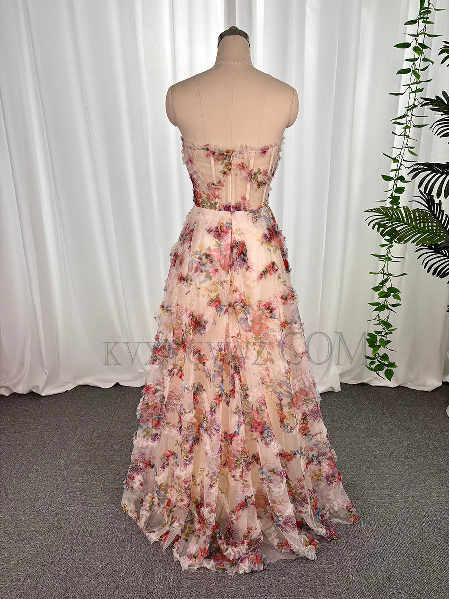 Strapless tulle evening dresses floor length customized prom dresses LF881