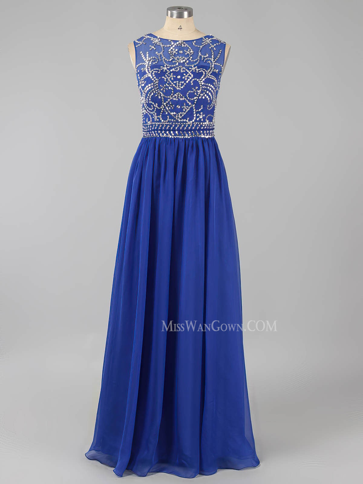 Round neck chiffon beading sequins prom dresses floor length evening dresses LF796