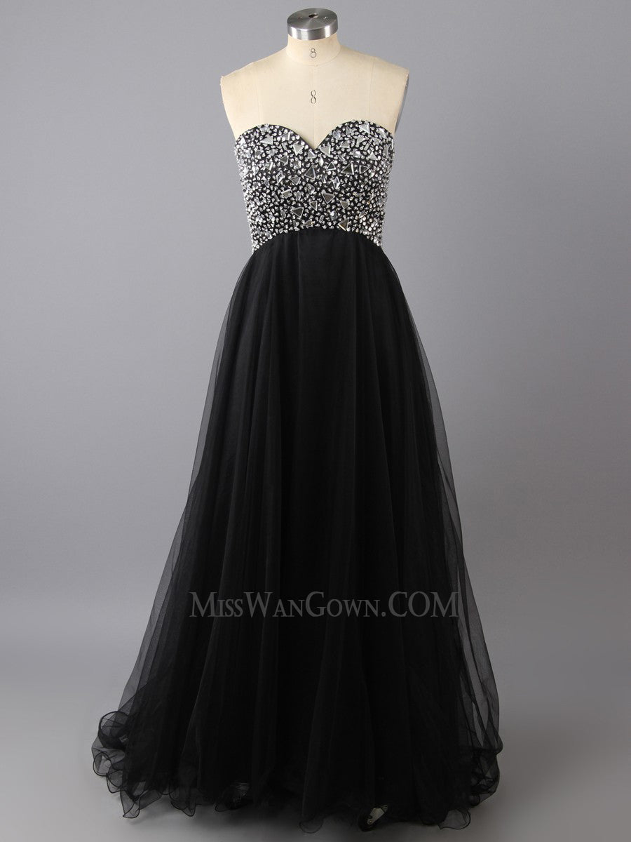 Sweetheart tulle handmade beading prom dresses a line customized evening dresses LF778