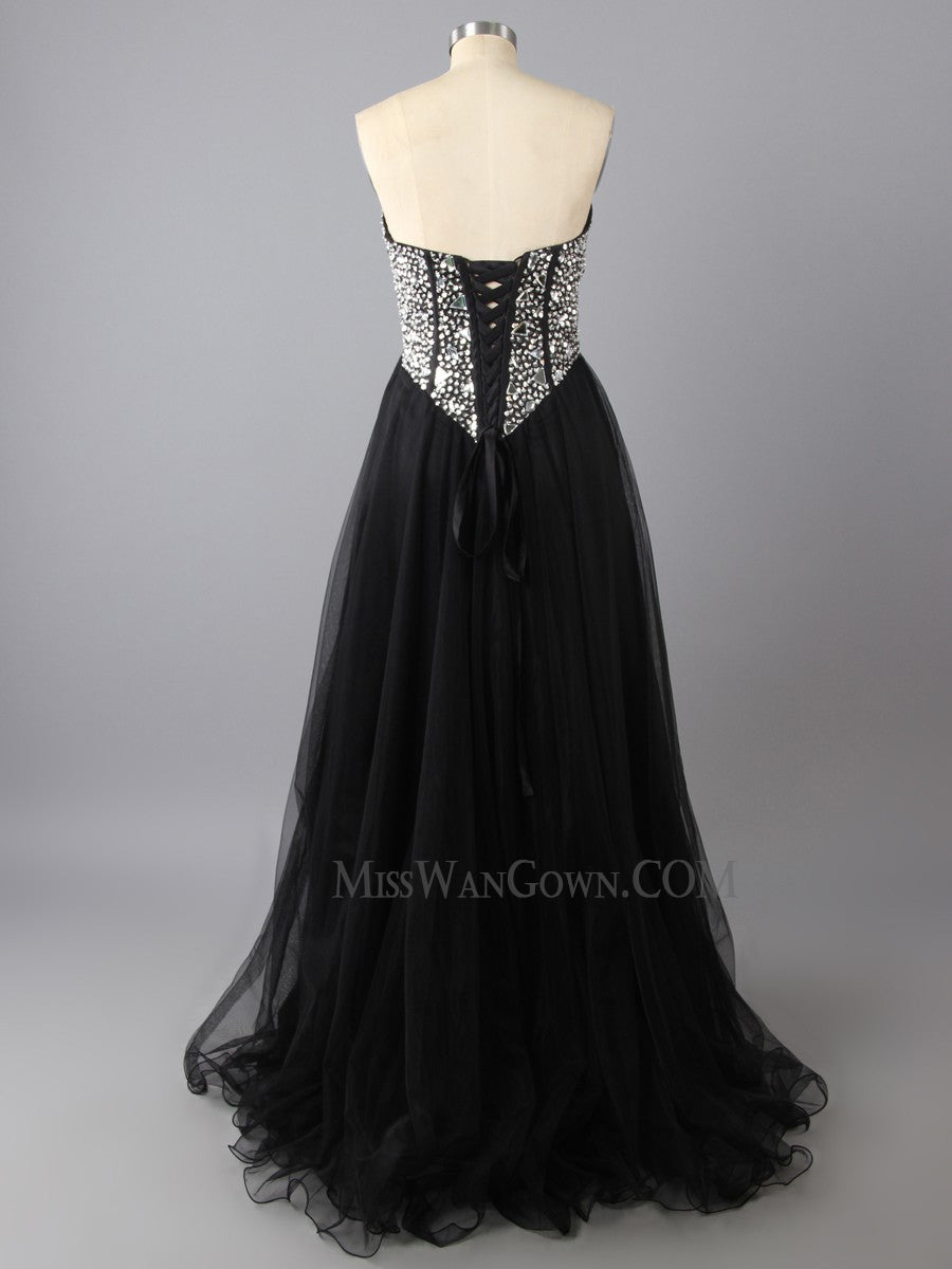 Sweetheart tulle handmade beading prom dresses a line customized evening dresses LF778