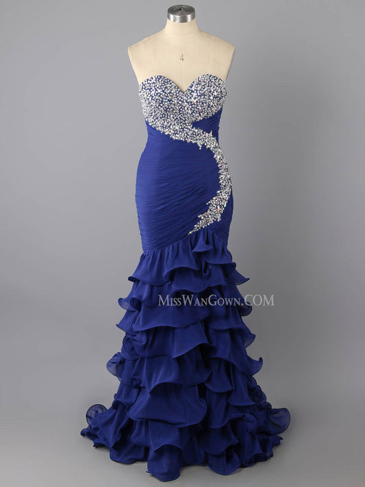 Sweetheart mermaid beading sequins prom dresses sweep train customized evening dresses LF794