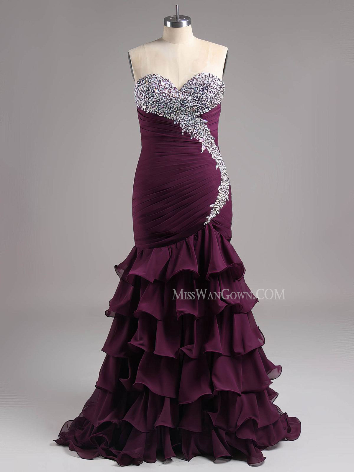 Sweetheart mermaid beading sequins prom dresses sweep train customized evening dresses LF794