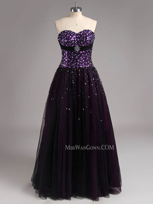 Sweetheart tulle beading sequins prom dresses floor length a line evening dresses LF792