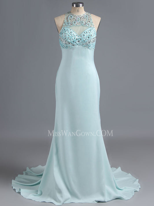 Mermaid sweep train beading sequins diamond prom dresses customized evening dresses LF798