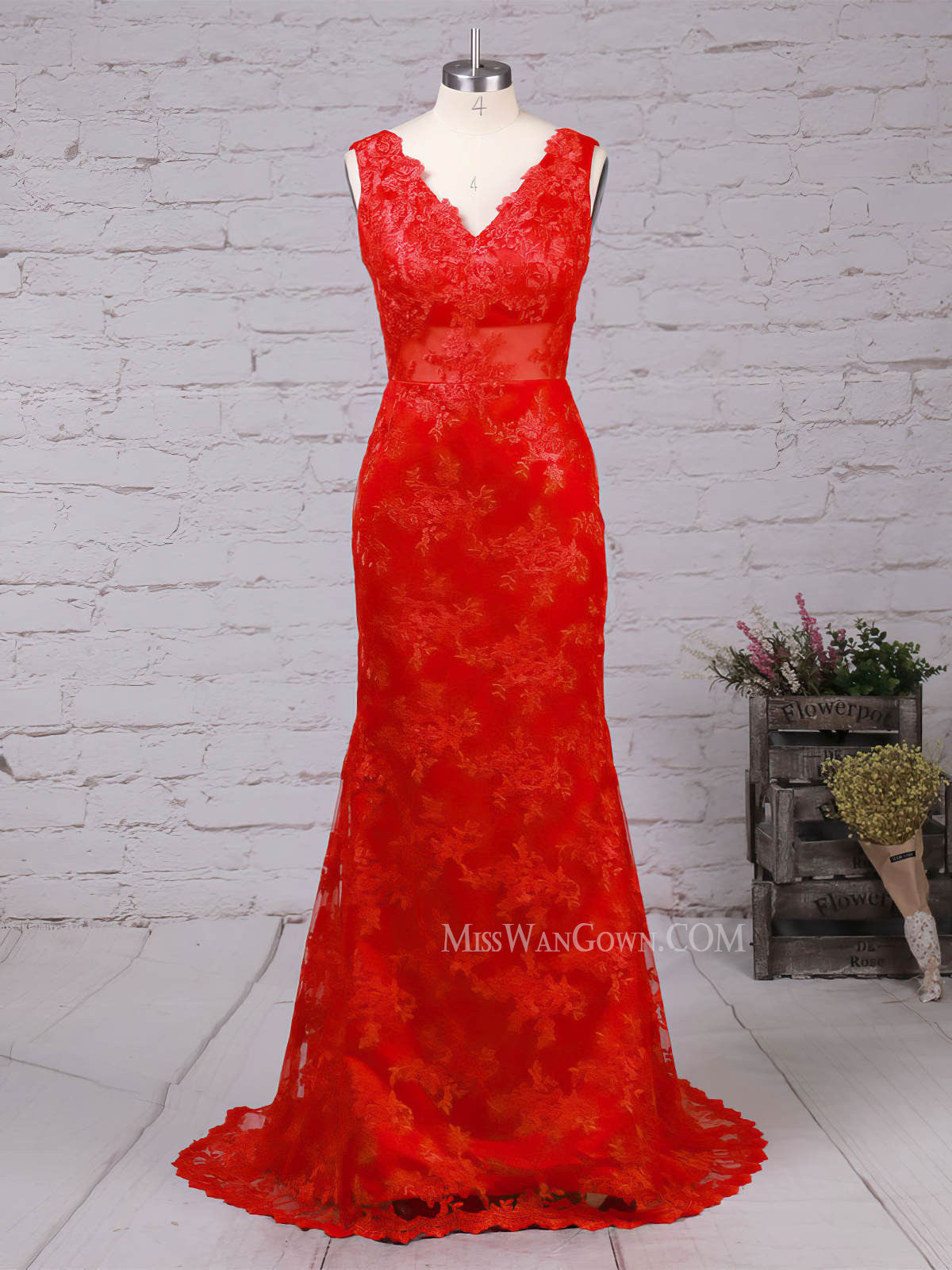 Sexy deep v neck lace prom dresses customized sweep train evening dresses LF781