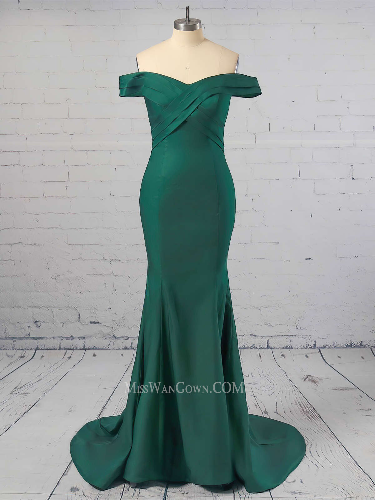 Off shoudler satin mermaid prom dresses customized sweep train evening dresses LF883