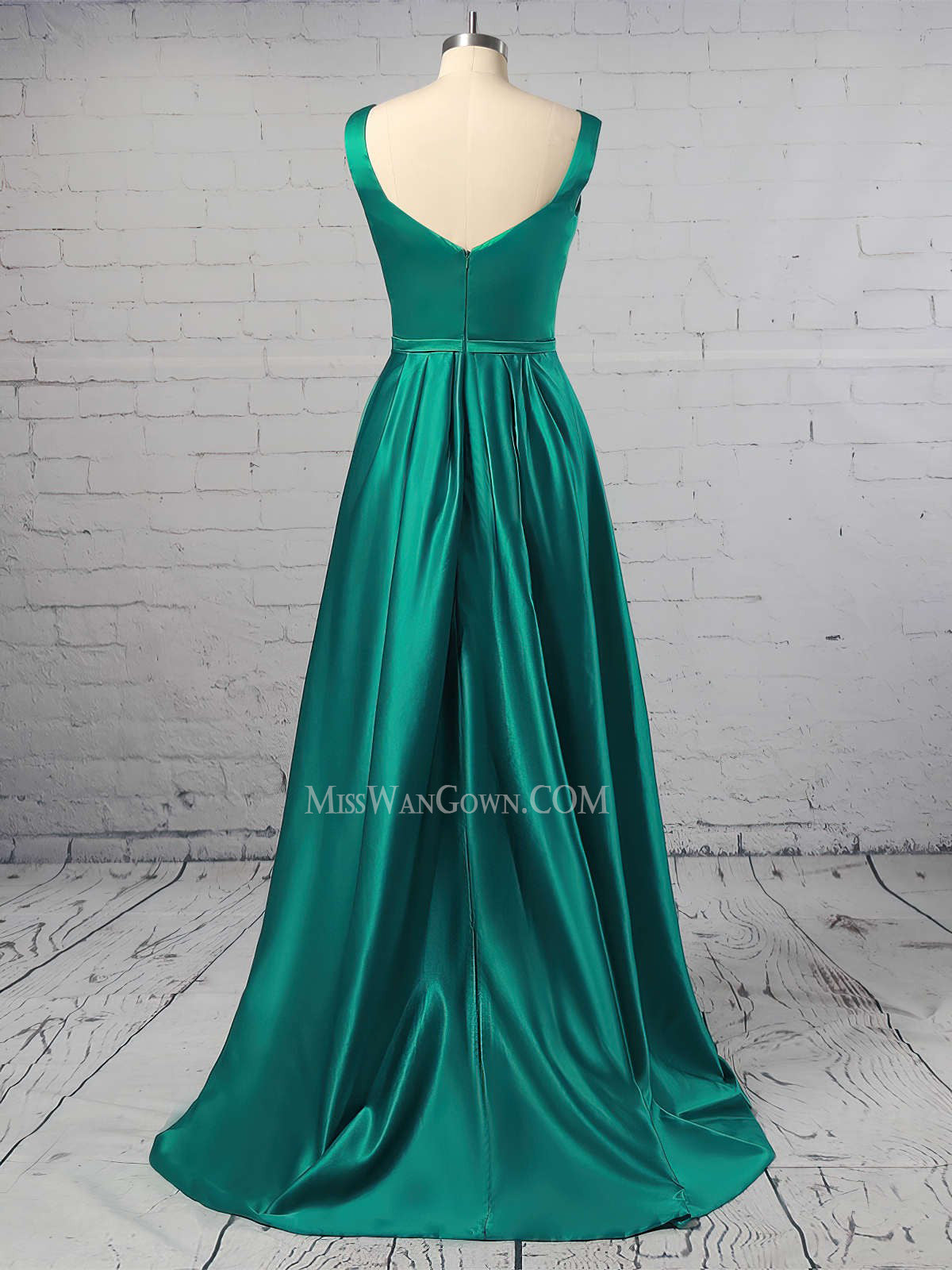 Deep v neck satin sash prom dresses sweep train customized evening dresses LF879