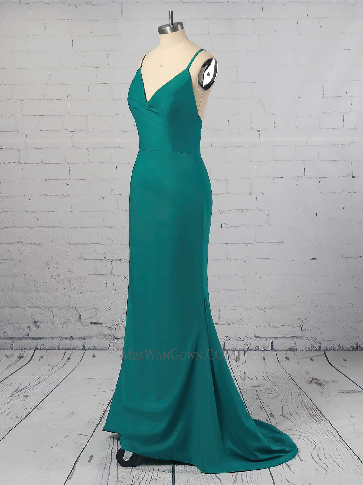 Spaghetti strap v neck satin prom dresses customized satin backless evening dresses LF869