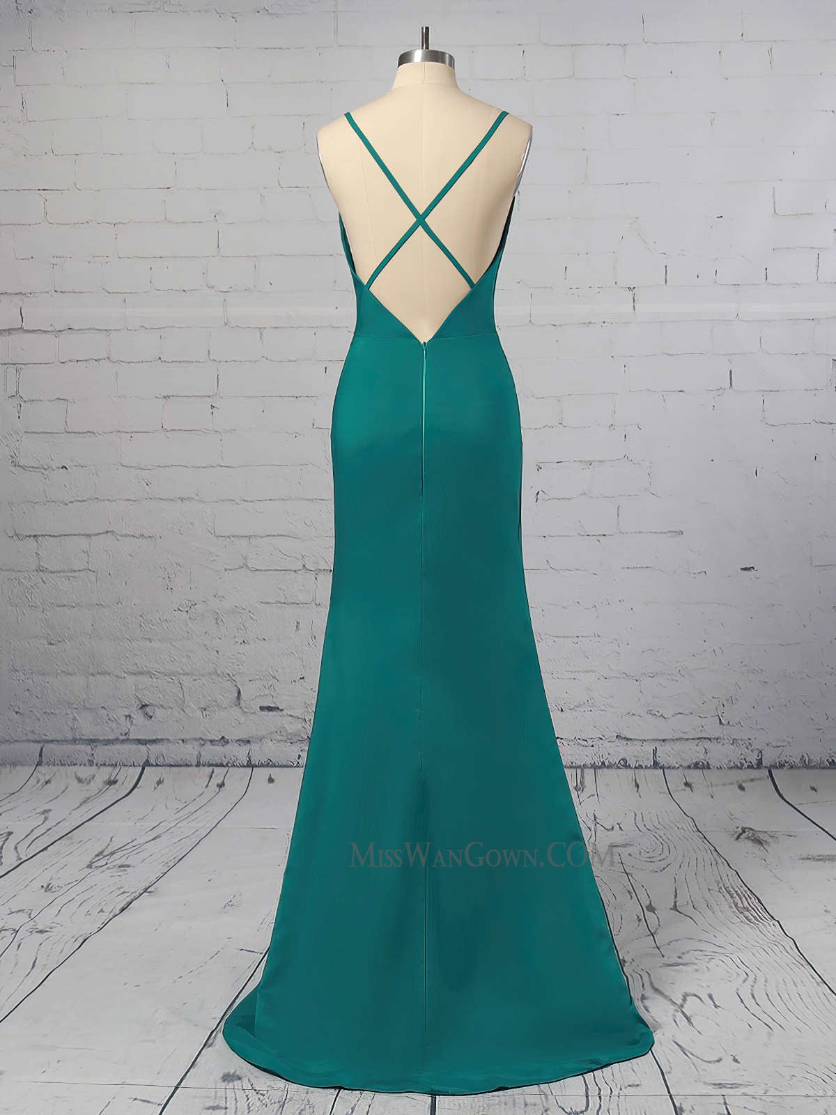 Spaghetti strap v neck satin prom dresses customized satin backless evening dresses LF869