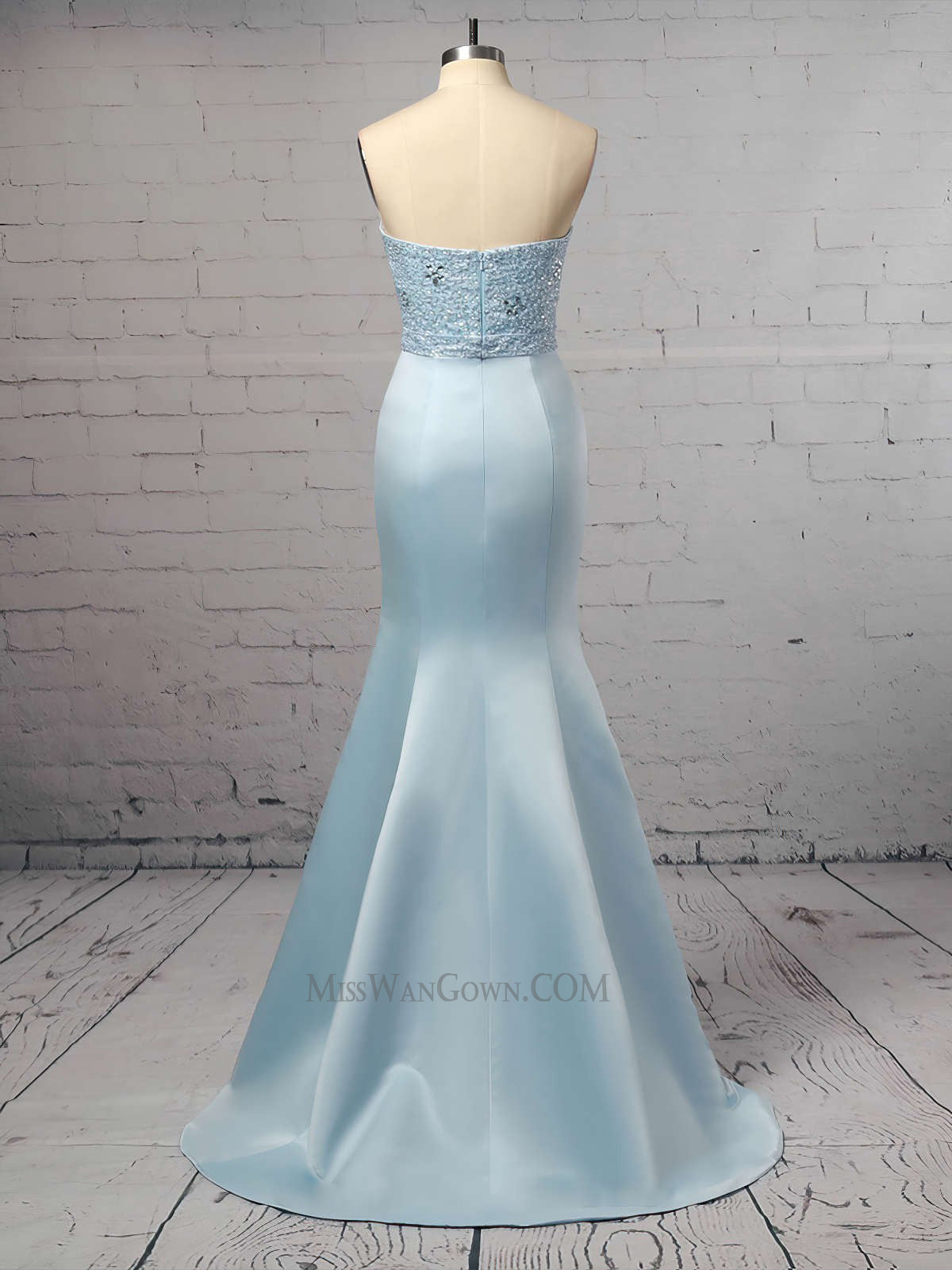 Sweetheart mermaid satin beading diamond prom dresses sweep train customized evening dresses LF867