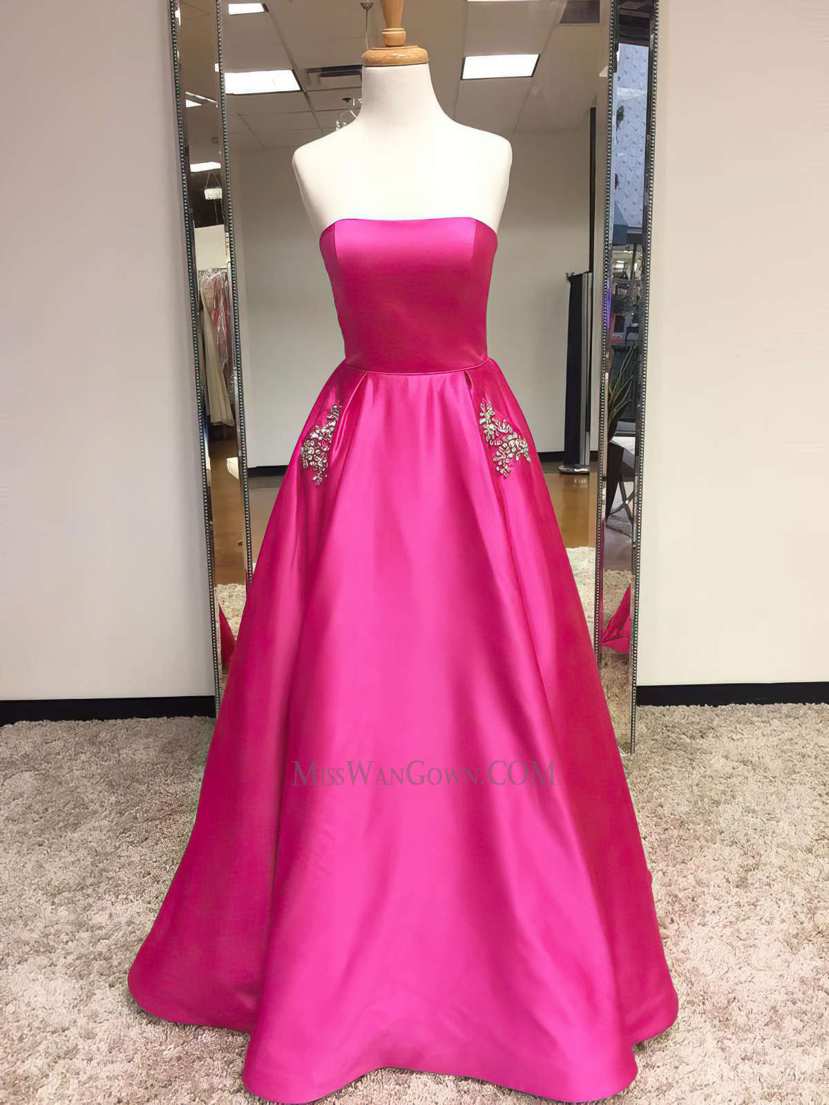 Strapless satin a line prom dresses customized floor length evening dresses LF862