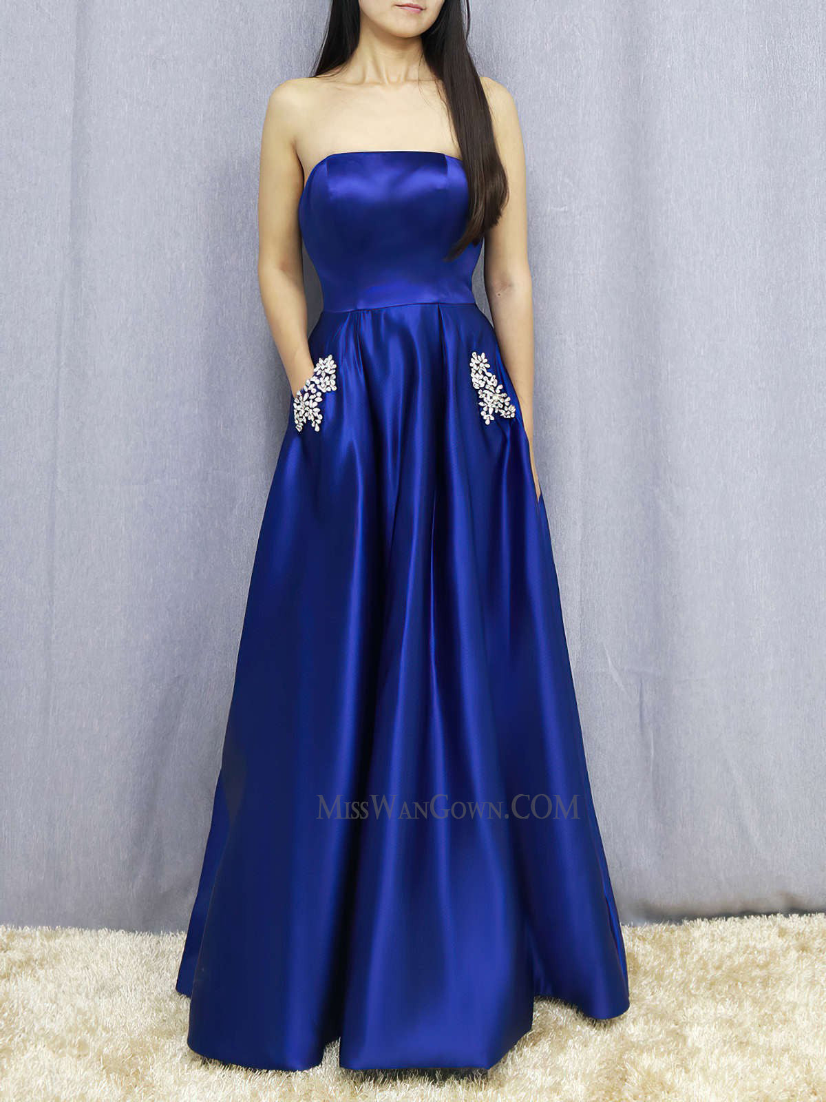 Strapless satin a line prom dresses customized floor length evening dresses LF862