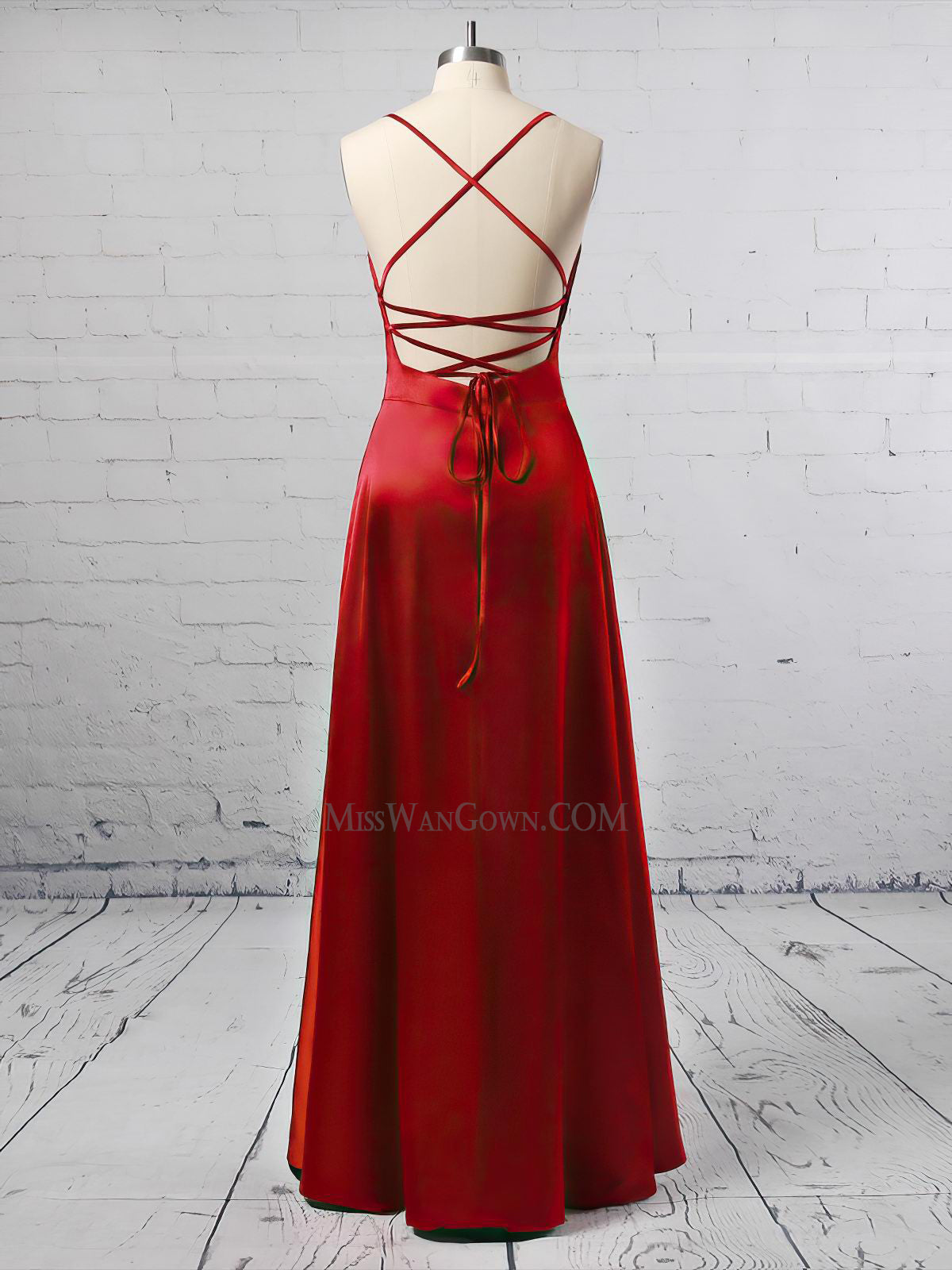 Spaghetti strap satin floor length evening dresses high split backless prom dresses LF854