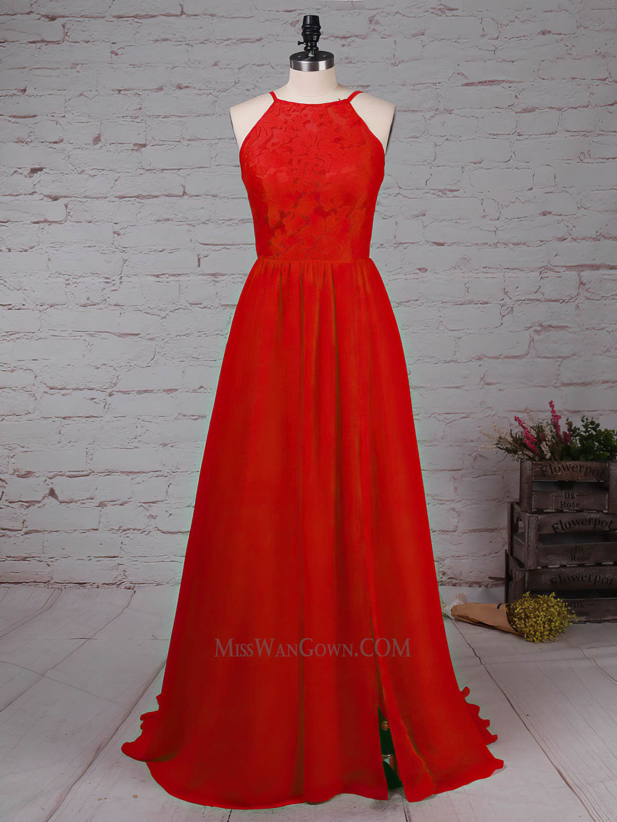 Spaghetti strap satin lace prom dresses customized sweep train evening dresses LF847