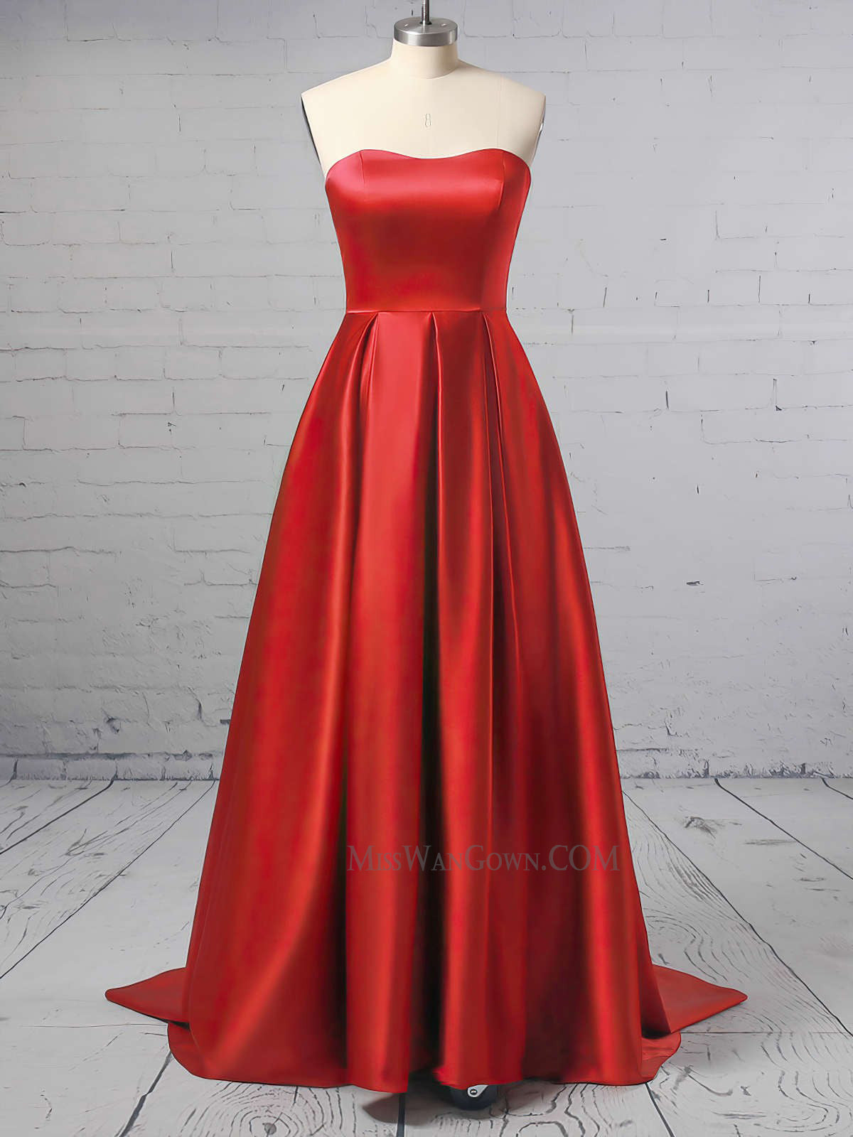 Strapless satin prom dresses customized sweep train evening dresses LF846