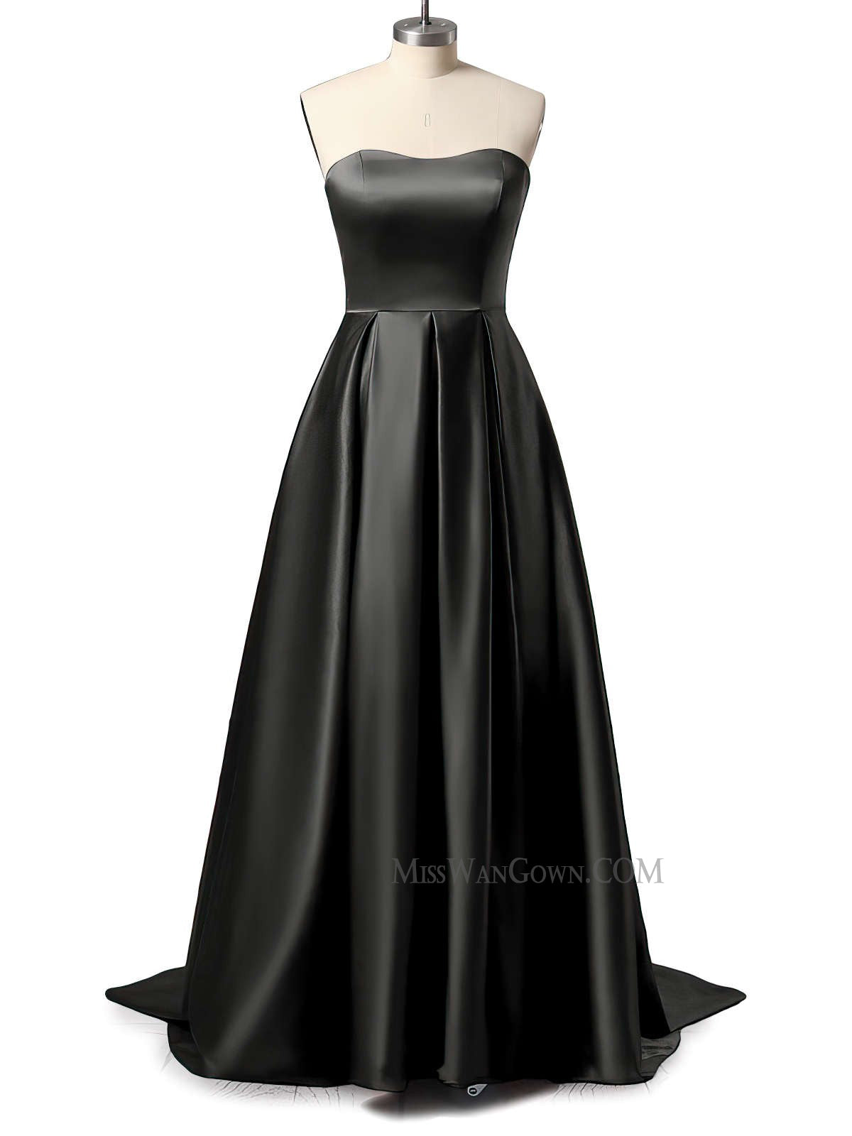 Strapless satin prom dresses customized sweep train evening dresses LF846