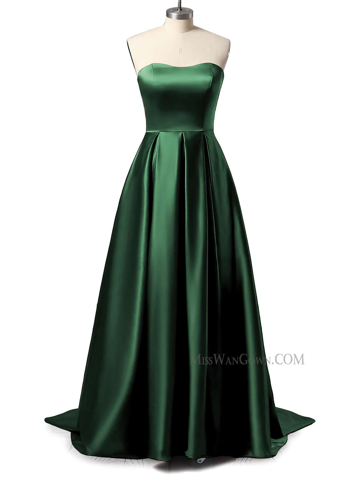 Strapless satin prom dresses customized sweep train evening dresses LF846