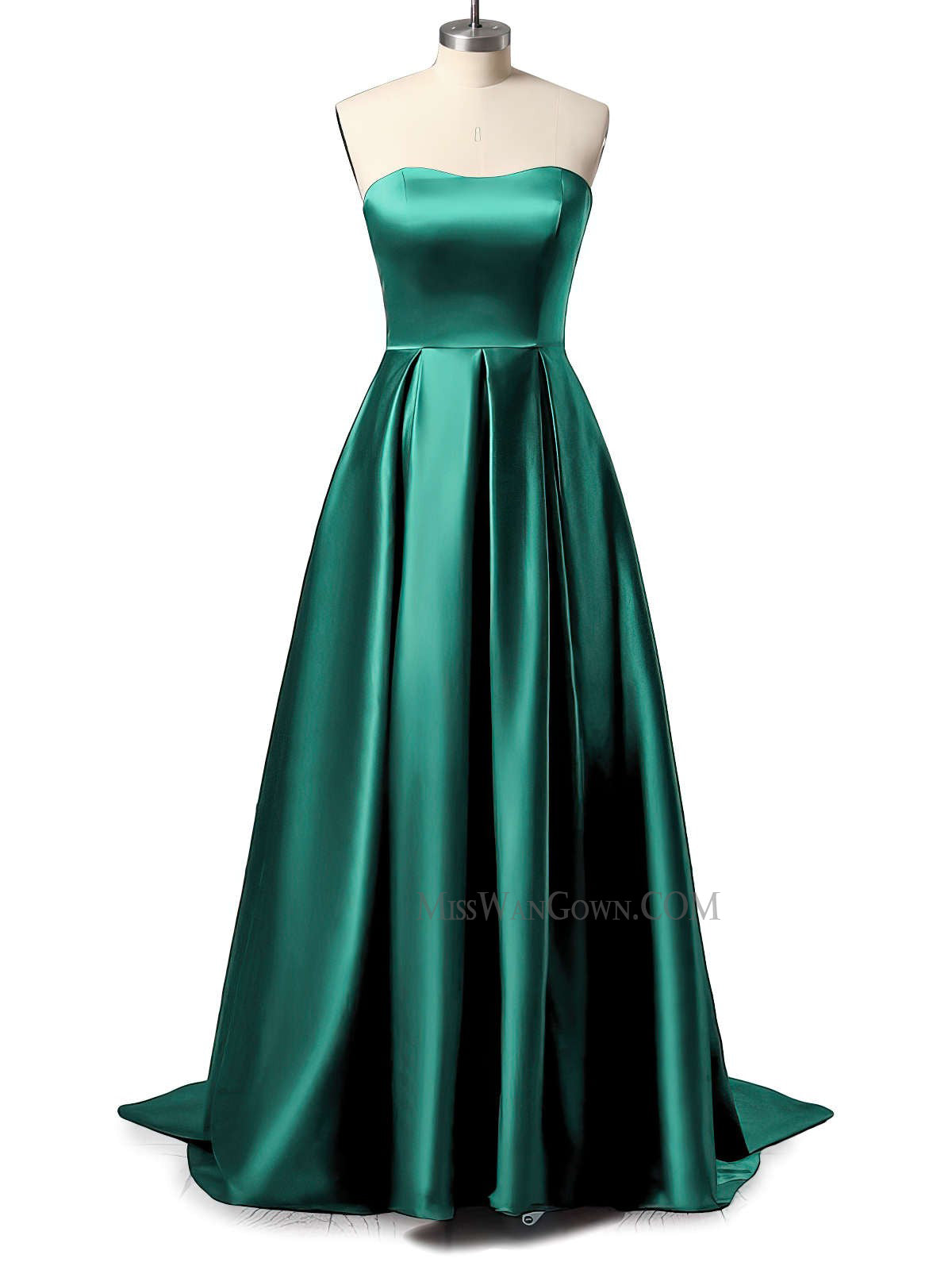 Strapless satin prom dresses customized sweep train evening dresses LF846