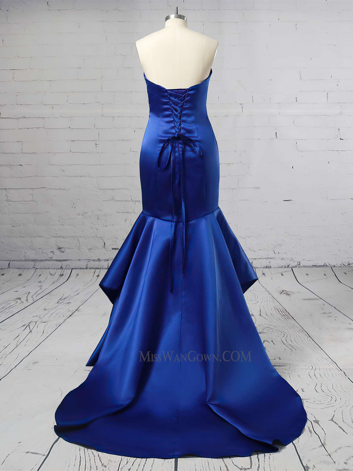 Sweetheart satin mermaid prom dresses customized lace up sweep train evening dresses LF843