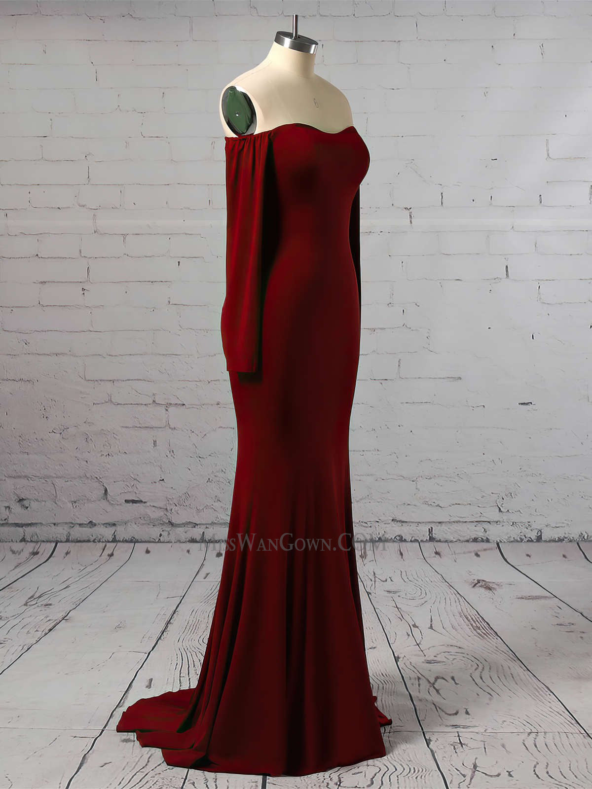 Sweetheart long sleeves mermaid satin prom dresses customized sweep train evening dresses LF842