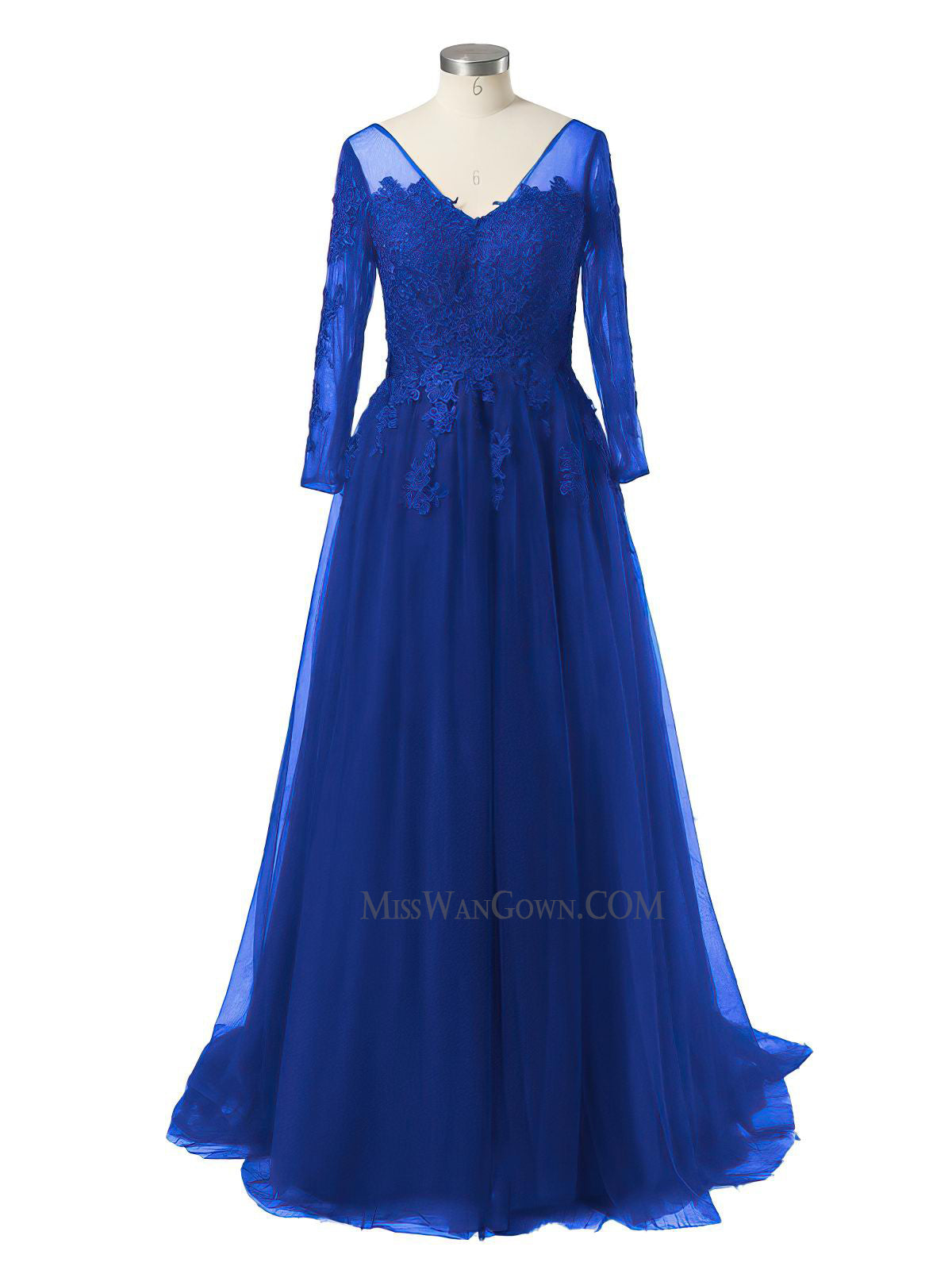 Long sleeves tulle appliqued prom dresses sweep train customized evening dresses LF841