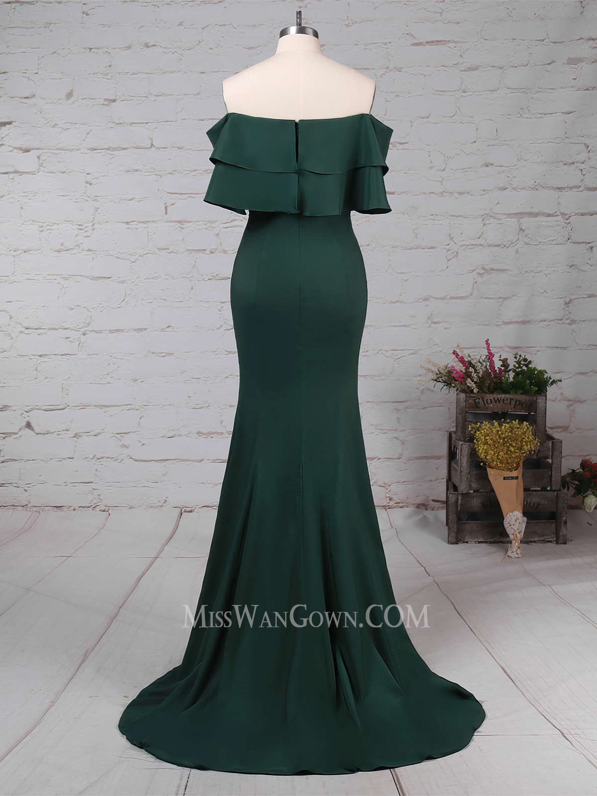 Off shoulder satin evening dresses mermaid customized sweep train prom dresses LF840