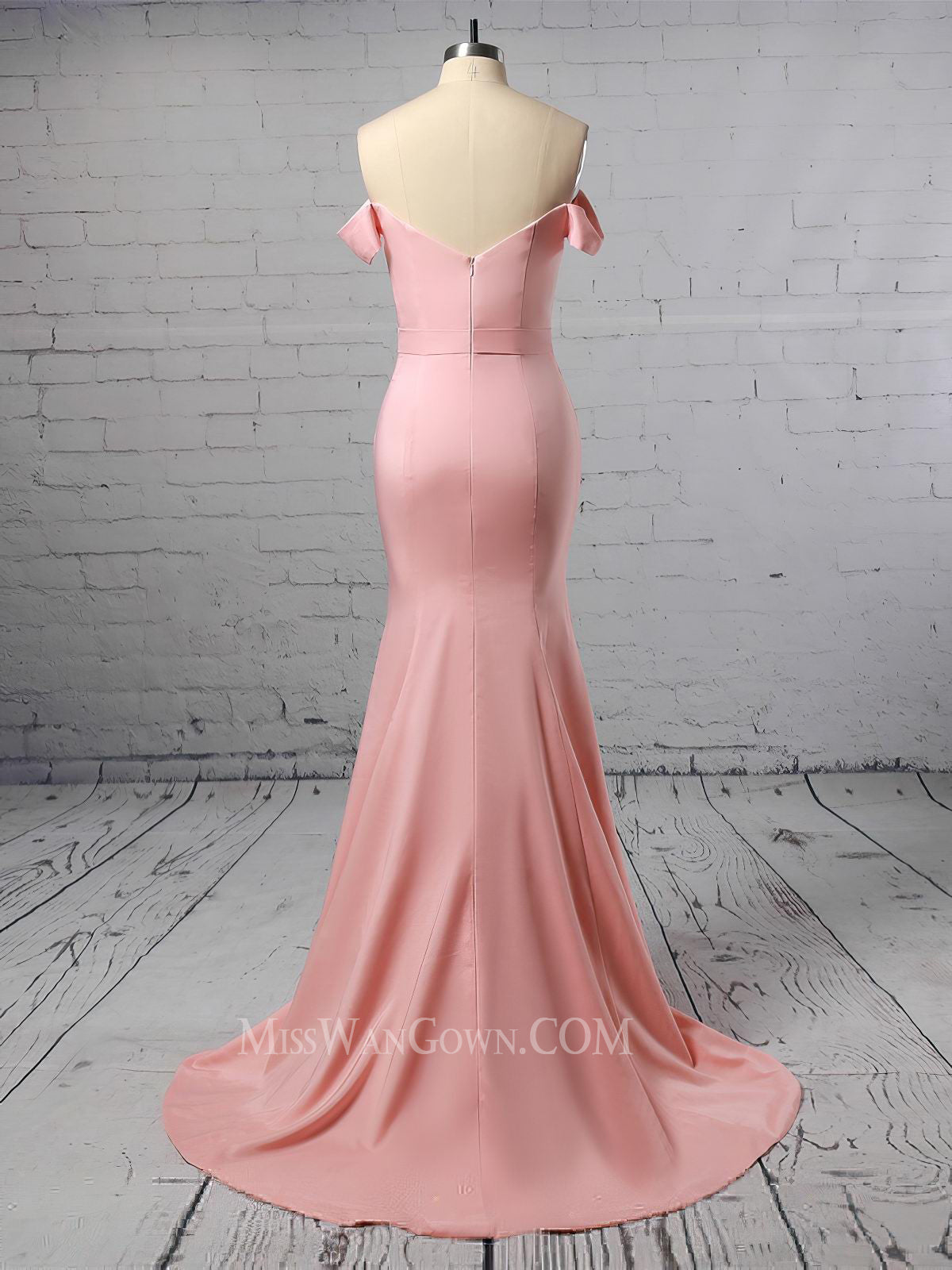 Off shoulder satin prom dresses mermaid sweep train evening dresses LF838