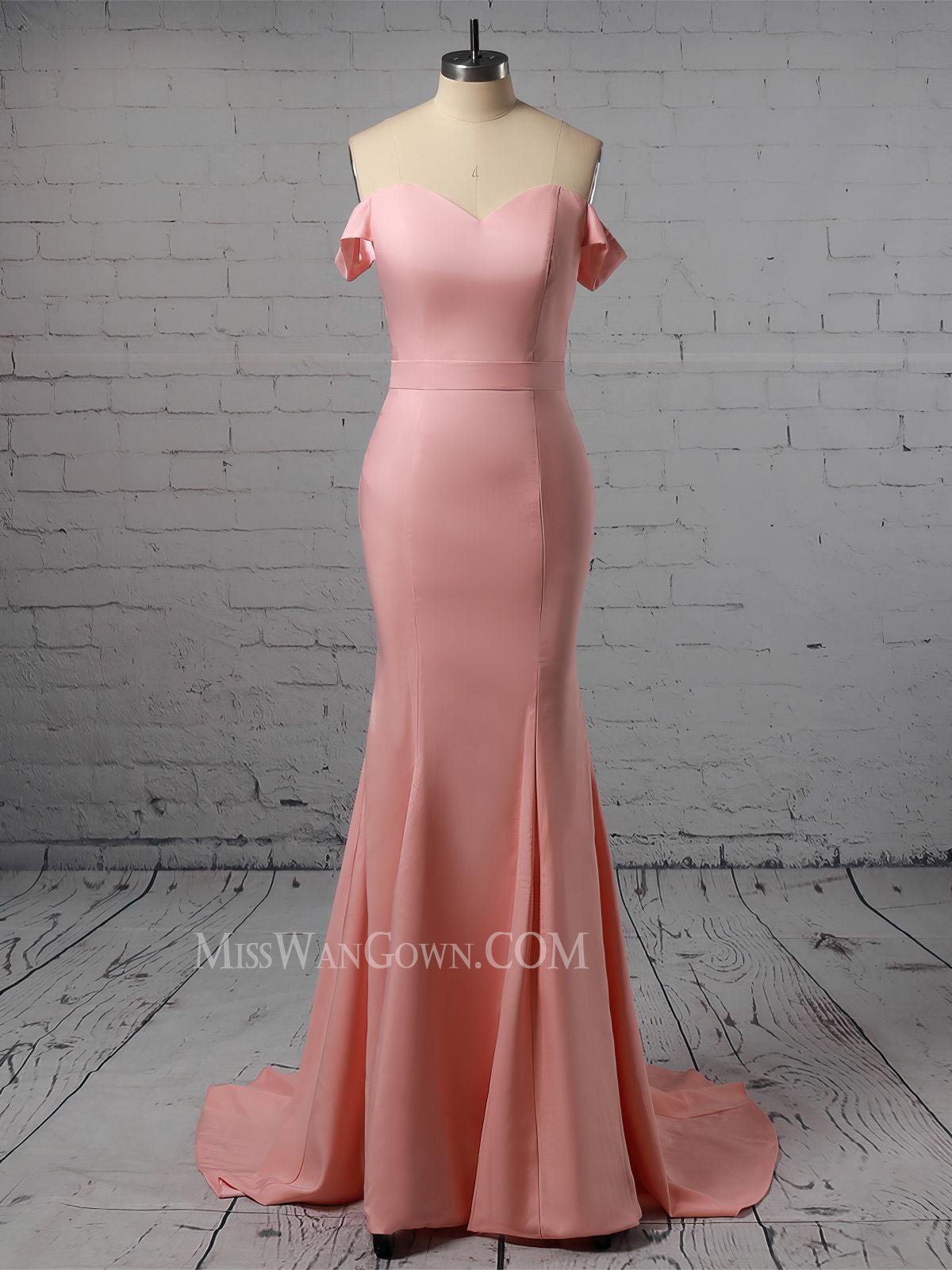 Off shoulder satin prom dresses mermaid sweep train evening dresses LF838