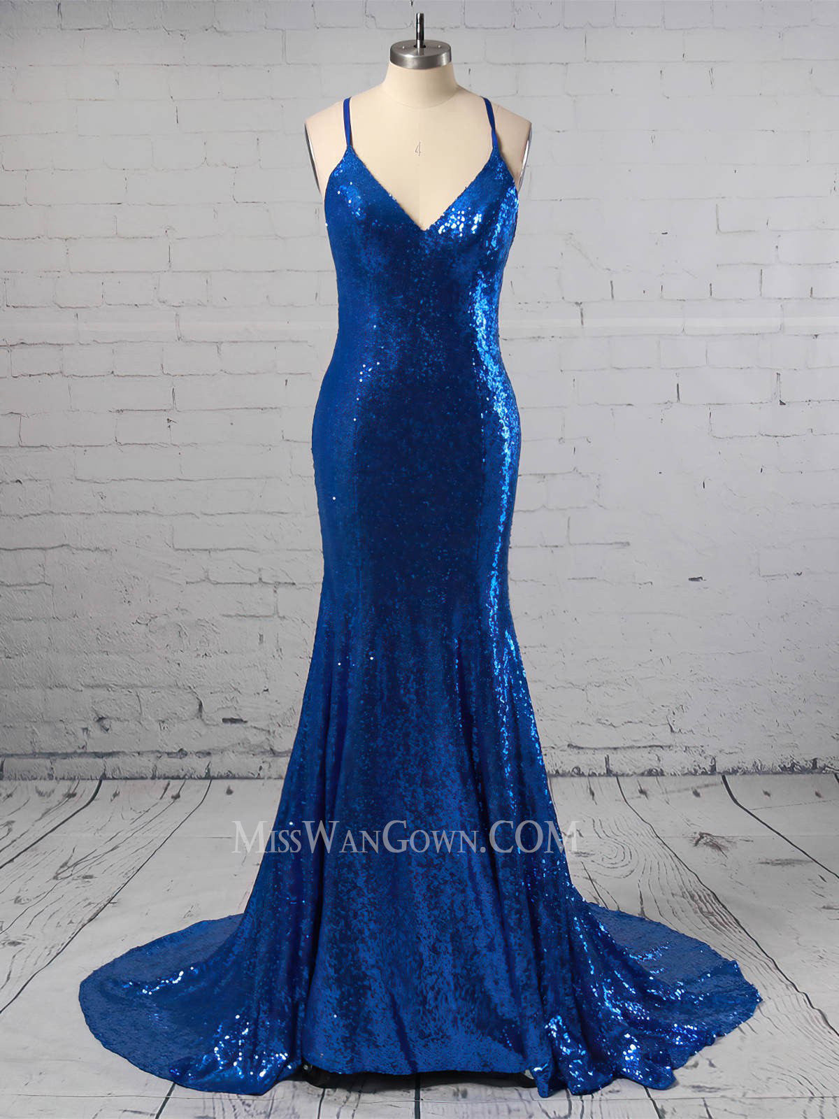 Spaghetti strap v neck sequins prom dresses backless sweep train evening dresses LF835