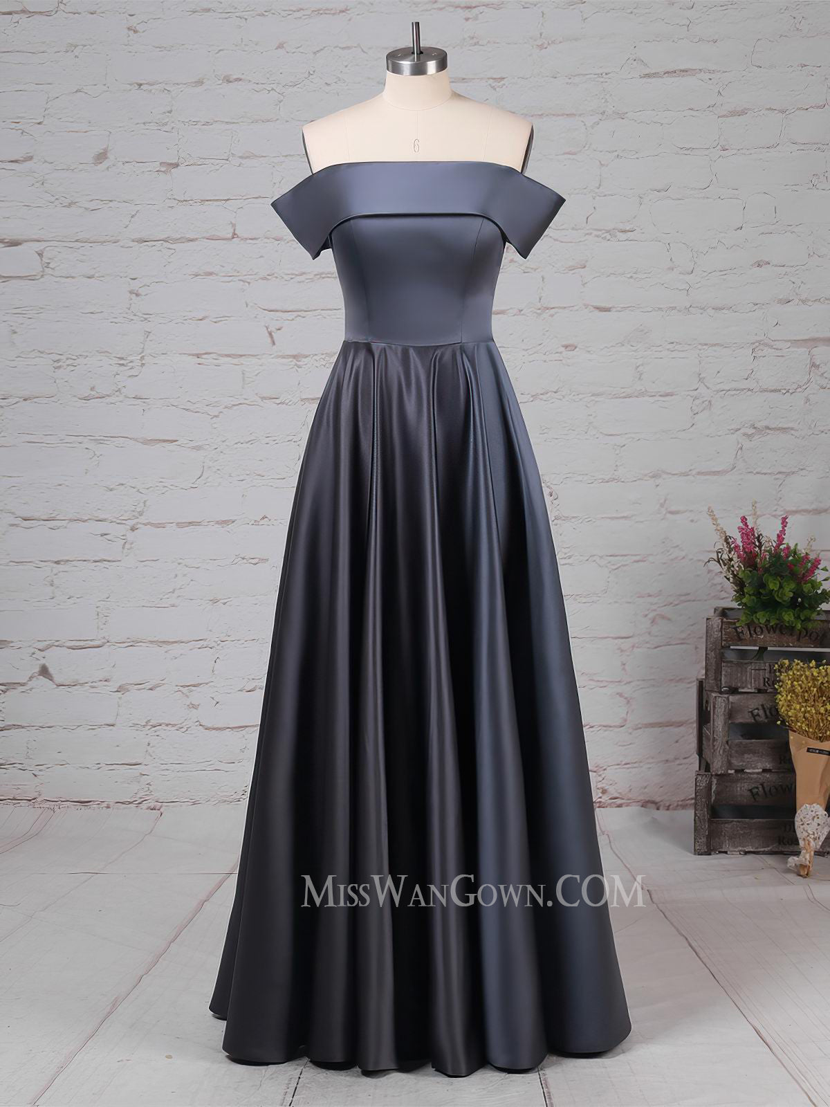 Off shoulder satin customized prom dresses a line floor length evening dresses LF833