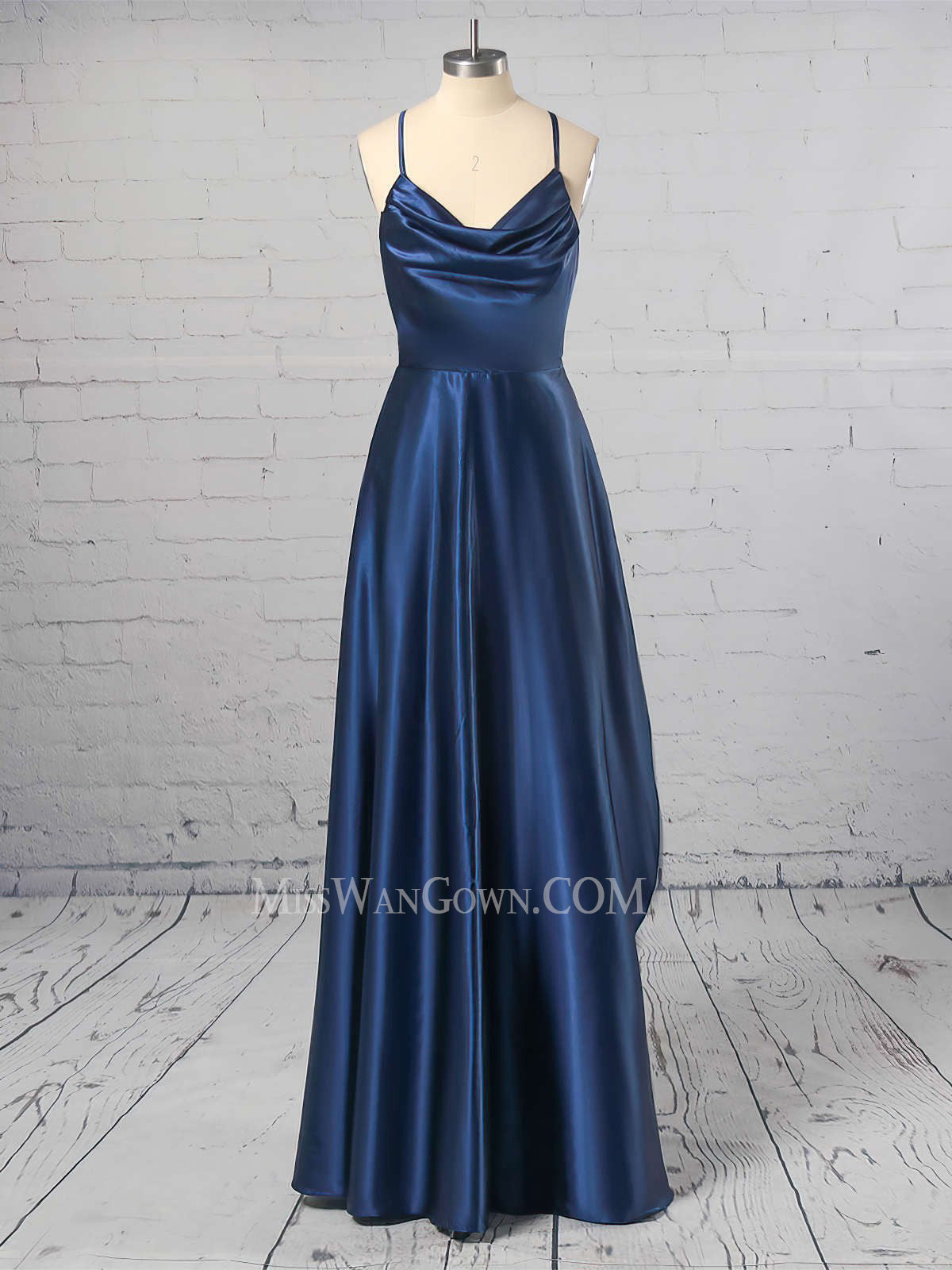 Spaghetti strap satin prom dresses high split floor length evening dresses LF830