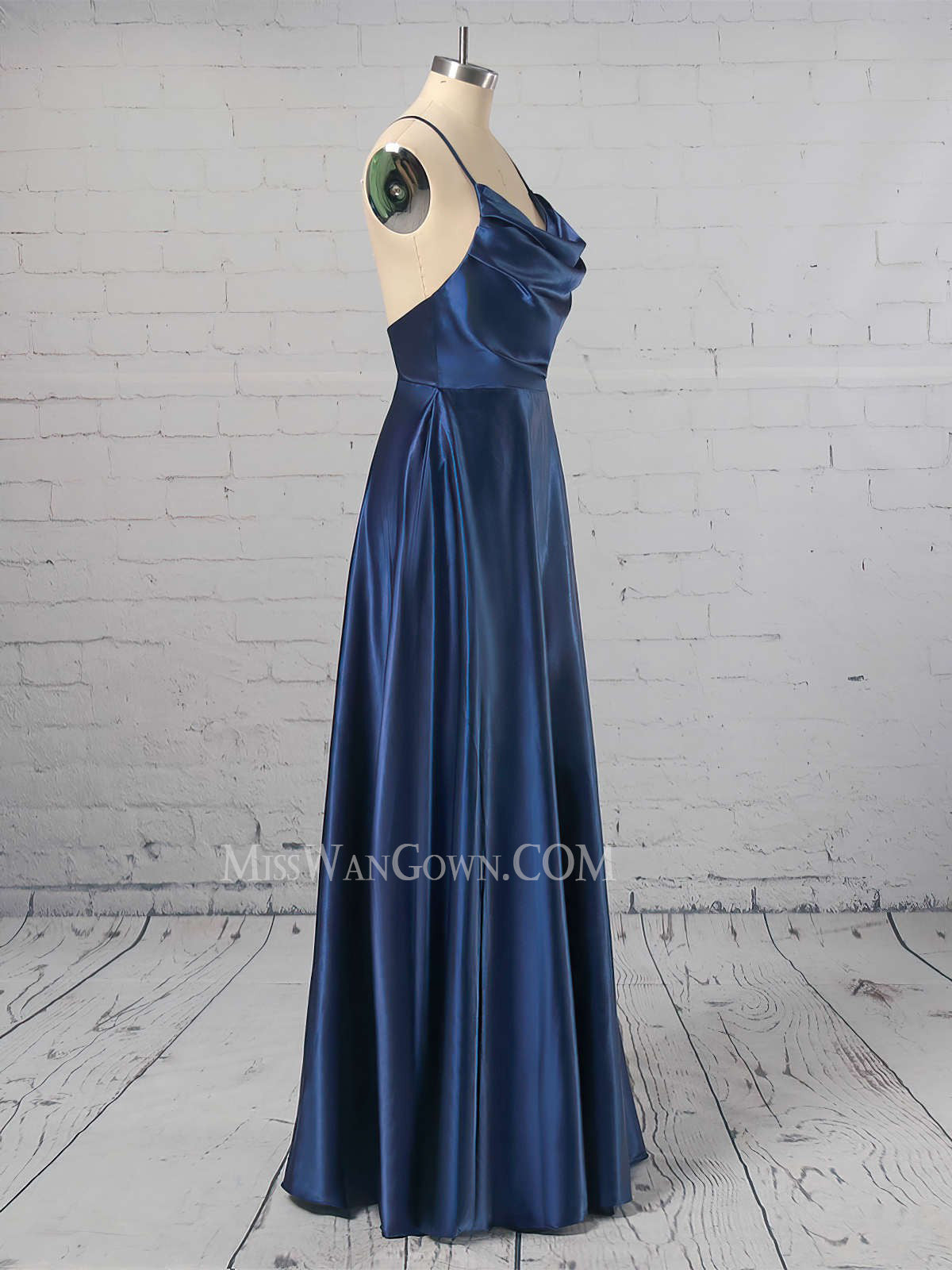 Spaghetti strap satin prom dresses high split floor length evening dresses LF830