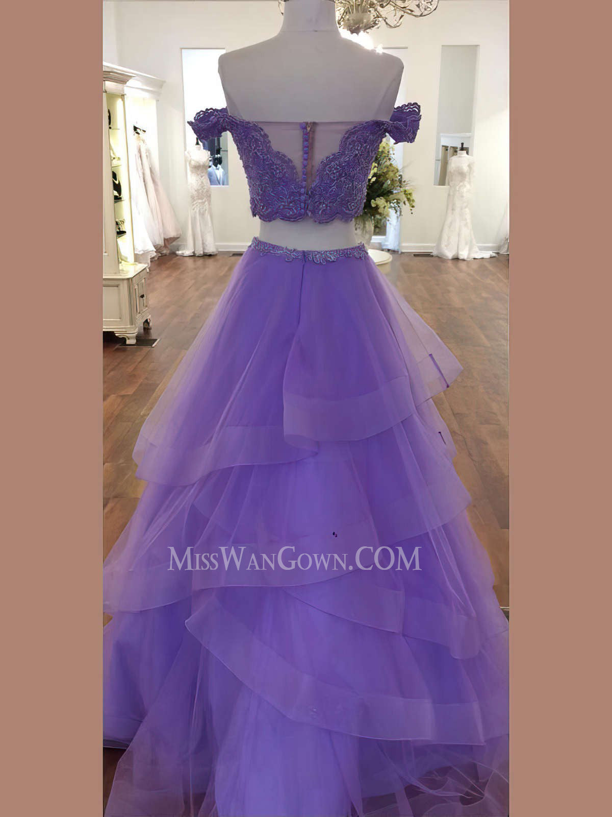 Off shoulder two pieces appliqued prom dresses customized floor length ball gowns LF828