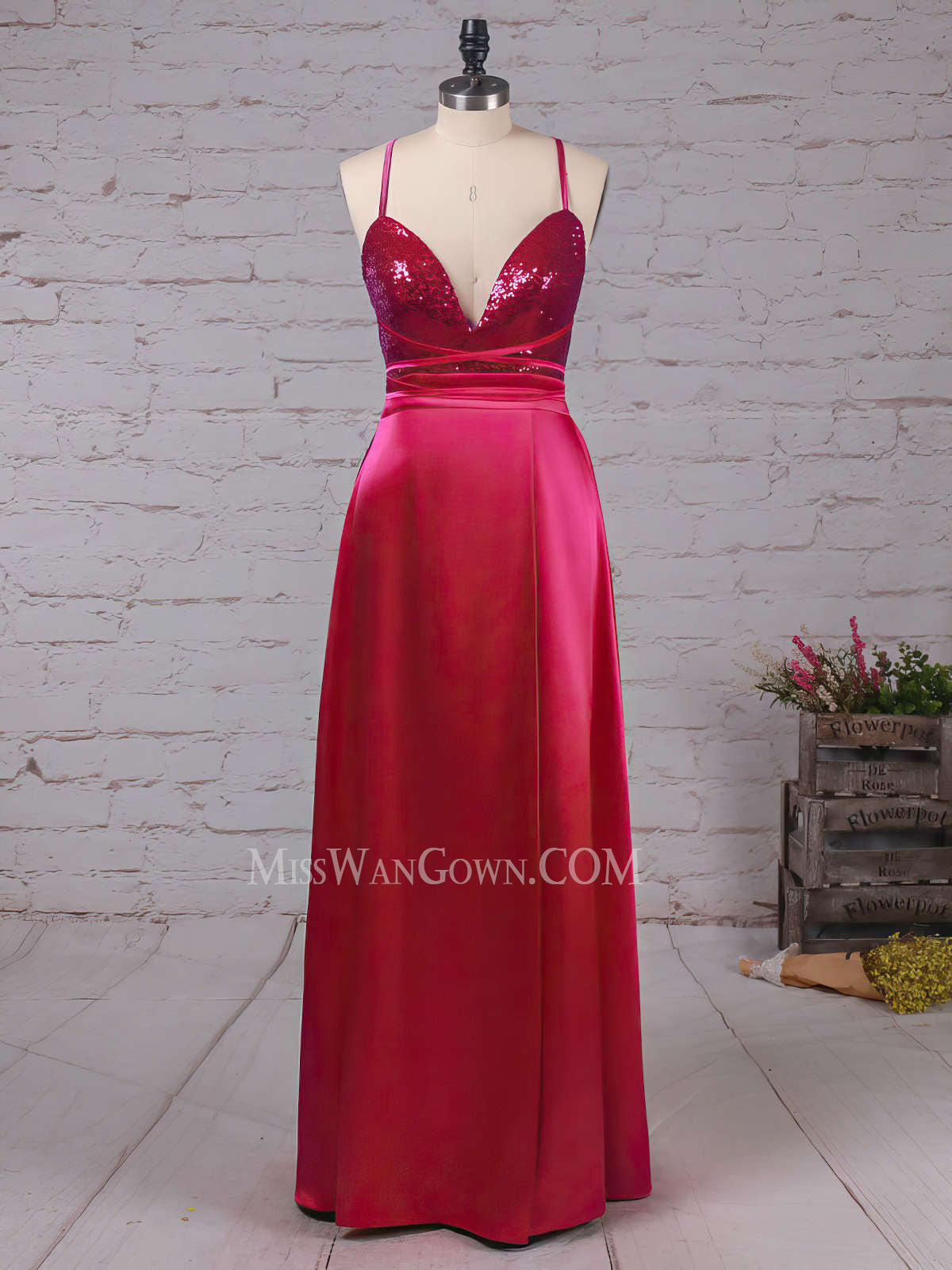 Spaghetti strap deep v neck satin sequins prom dresses high split satin evening dresses LF823