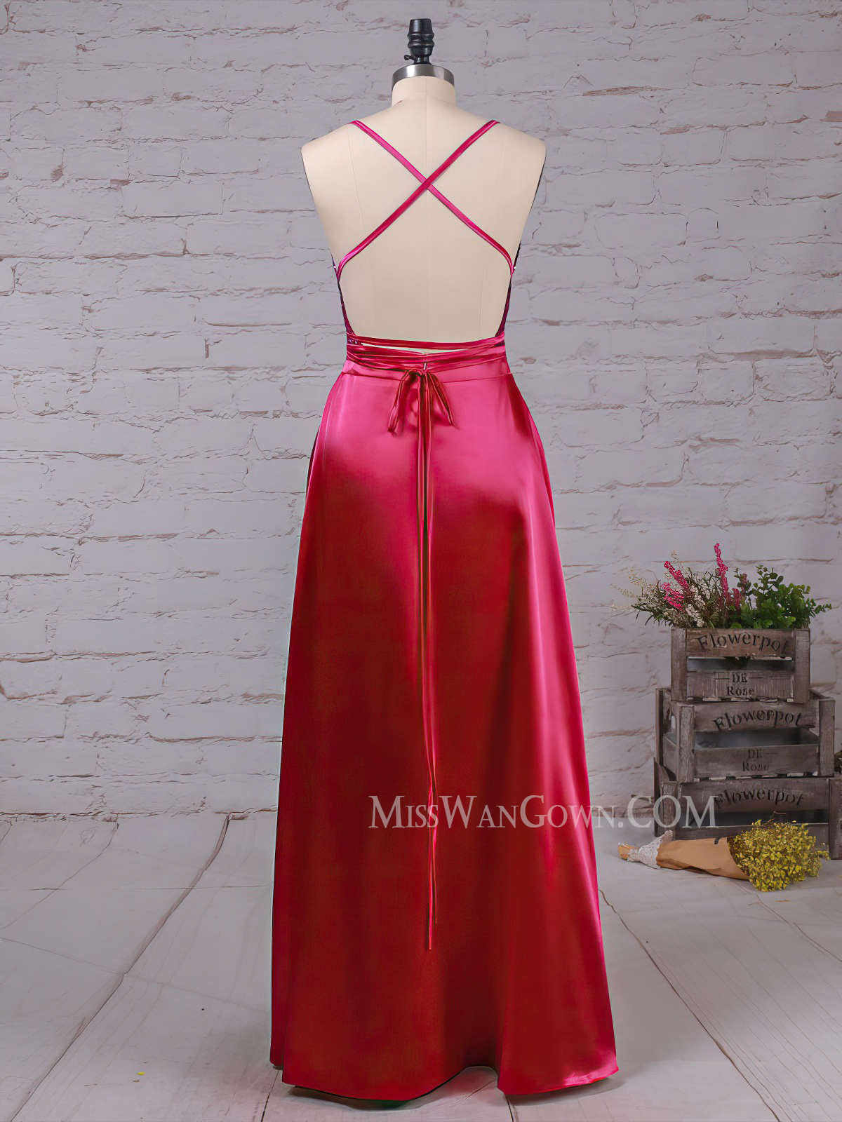 Spaghetti strap deep v neck satin sequins prom dresses high split satin evening dresses LF823