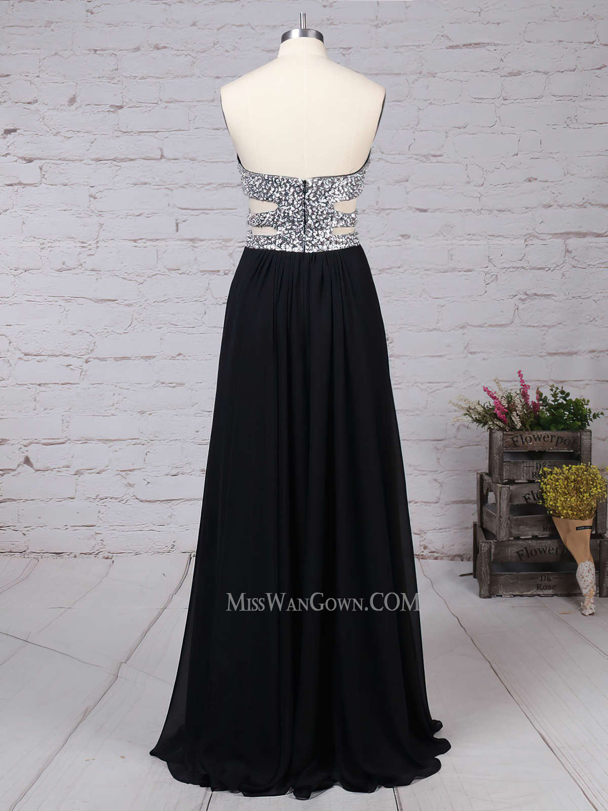 Sweetheart chiffon beading diamond prom dresses customized sweep train high split evening dresses LF819