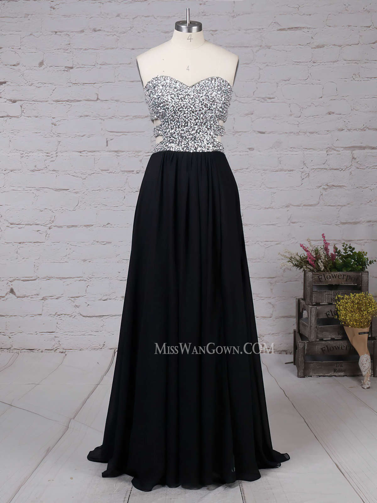 Sweetheart chiffon beading diamond prom dresses customized sweep train high split evening dresses LF819