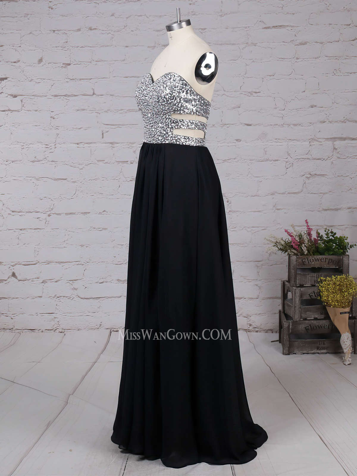 Sweetheart chiffon beading diamond prom dresses customized sweep train high split evening dresses LF819