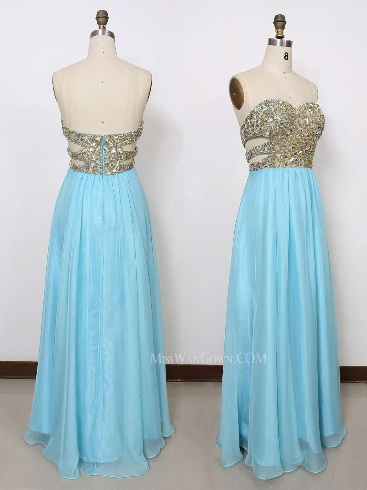 Sweetheart chiffon beading diamond prom dresses customized sweep train high split evening dresses LF819