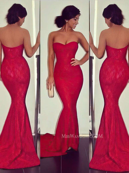 Sweetheart lace mermaid prom dresses sweep train customized evening dresses LF787