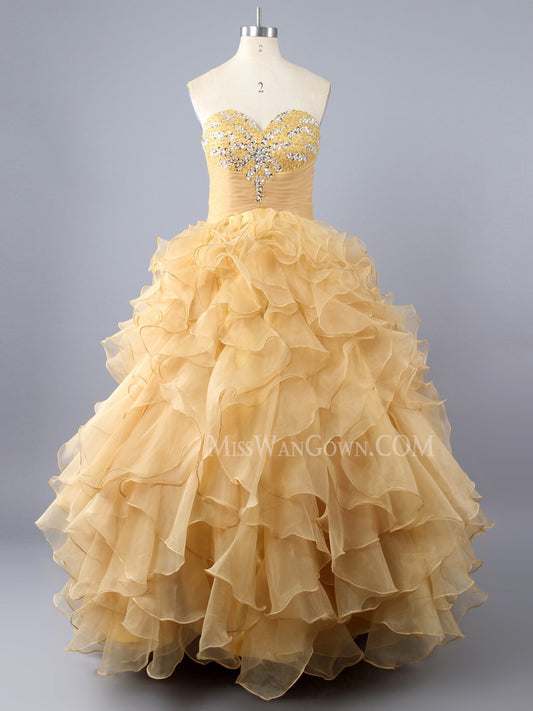 Sweetheart tulle ruffles prom dresses customized floor length ball gowns LF799