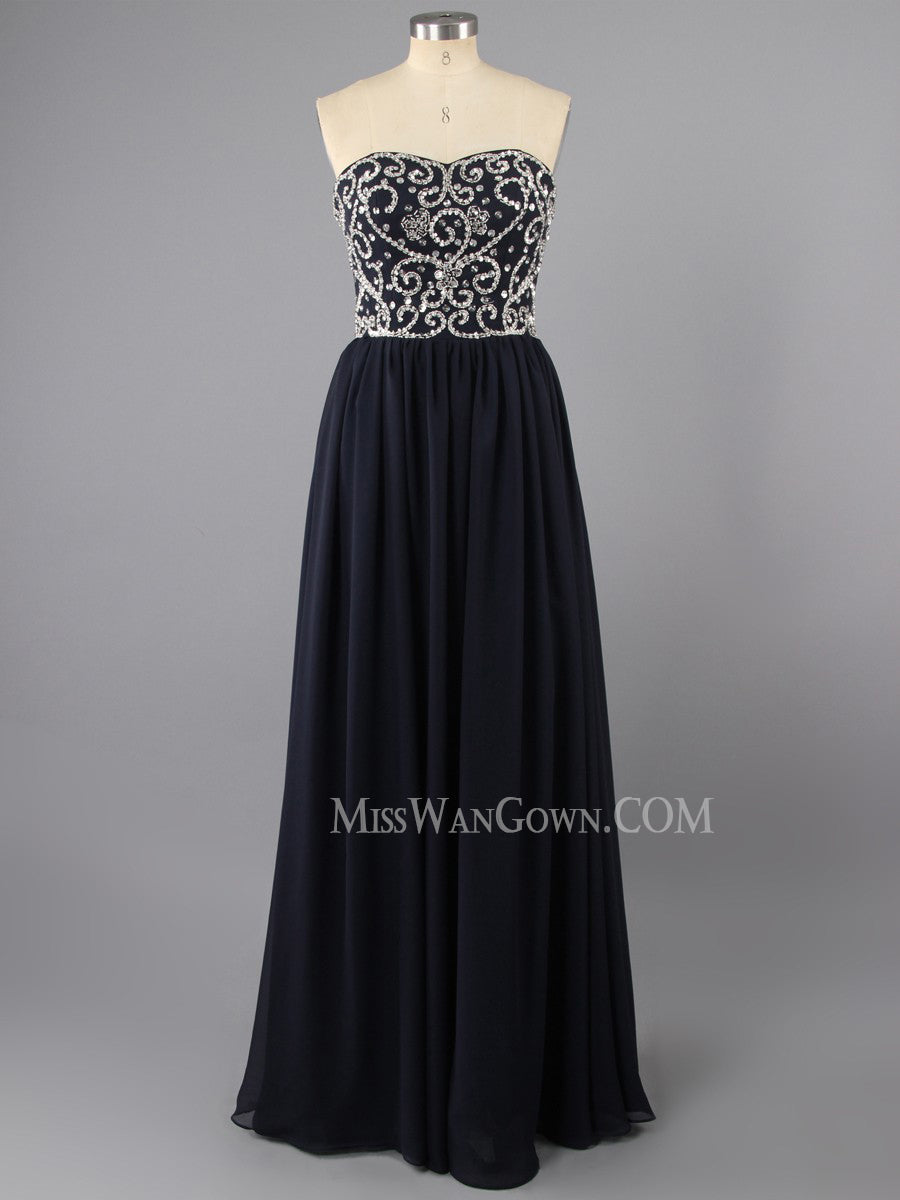 Sweetheart chiffon handmade beading diamond prom dresses customized floor length evening dresses LF783